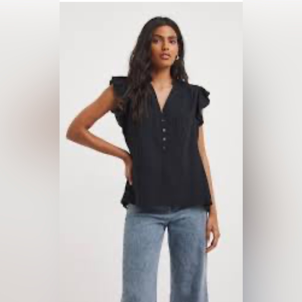 Navy Blue Ruffle Sleeve Blouse